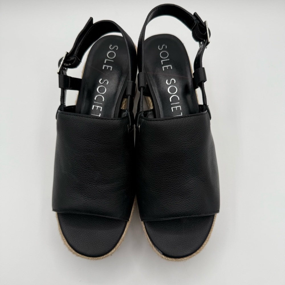 Sole Society Ayelani Boho Black Espadrille Wedge Open Toe Sandals SZ 9M - Picture 5 of 16